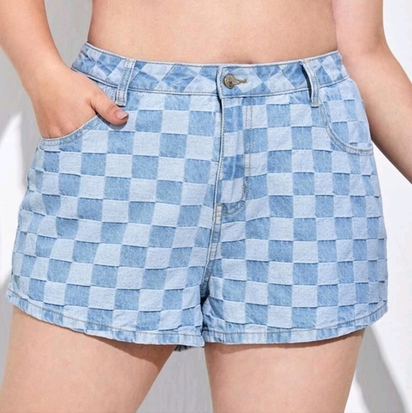 *2 for $30* CHECKERED Denim Shorts - Picture 1 of 2